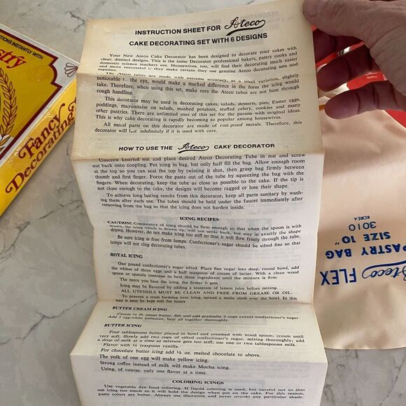 Vtg Ateco Fancy Cake Pastry 6-Designs Professional Decorating Set with Flex Bag - Picture 5 of 9